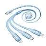 Cavo dati 3 in 1 - Serie Rock Honeycomb, Micro-USB, USB-C, Lightning, azzurro, retrattile, 110 cm