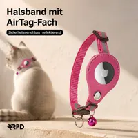 Collare per gatti AirTag - RPD Collare in nylon riflettente con fibbia di sicurezza e campanella, Rosso rosato – Bild 4