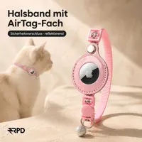Collare per gatti AirTag - RPD Collare in nylon riflettente con fibbia di sicurezza e campanella, Rosa – Bild 4