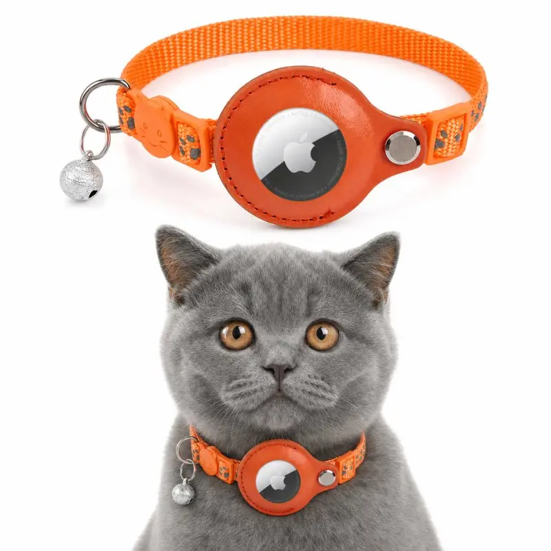 Collare per gatti AirTag - RPD Collare in nylon riflettente con fibbia di sicurezza e campanella, Arancione