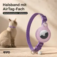 Collier pour chat AirTag - RPD Collier en nylon réfléchissant avec boucle de sécurité et clochette, Violet – Bild 4