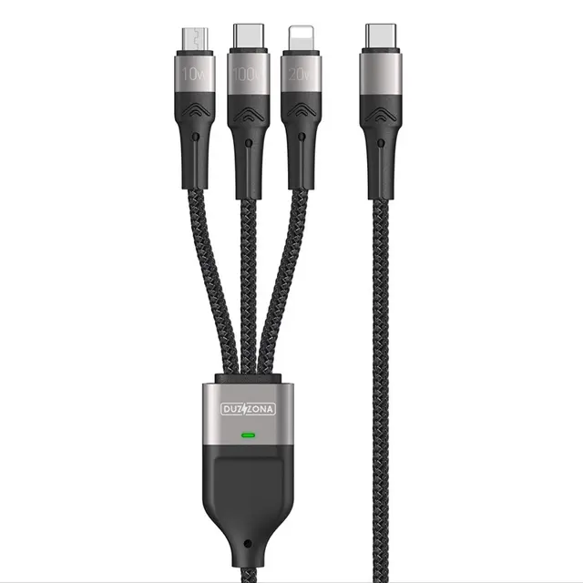 DUZZONA - 3-in-1 USB-C, 1.3m, Schwarz - Lightning, Micro USB, Typ-C Adapter, 100W Schnellladung
