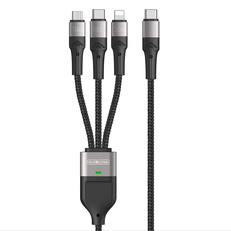 DUZZONA - Adattatore USB-C 3-in-1, 1,3 m, nero - Lightning, Micro USB, Type-C, ricarica rapida 100W