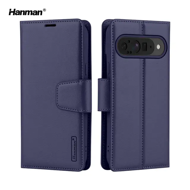 Google Pixel 10 Pro XL - Custodia Hanman Mill con 3 scomparti per carte, blu