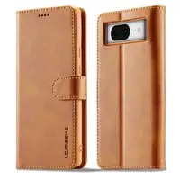 Google Pixel 8 - LC.IMEEKE Wallet Etui mit 3 Kartenfächern & Magnetverschluss, Hellbraun / Orange – Bild 1