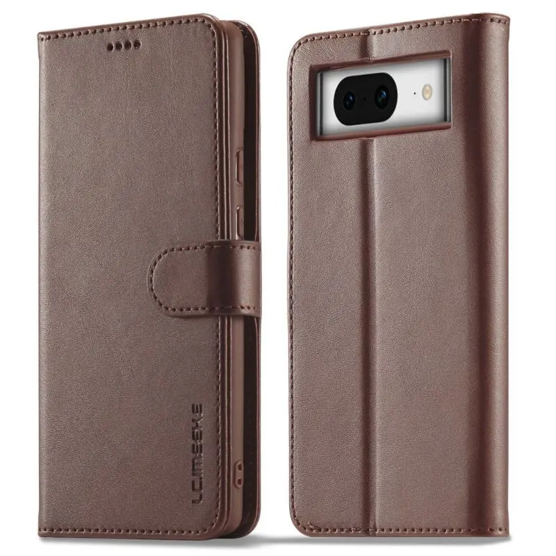Google Pixel 8 Pro - Etui portefeuille LC.IMEEKE avec 3 emplacements pour cartes & fermeture magnétique, Marron