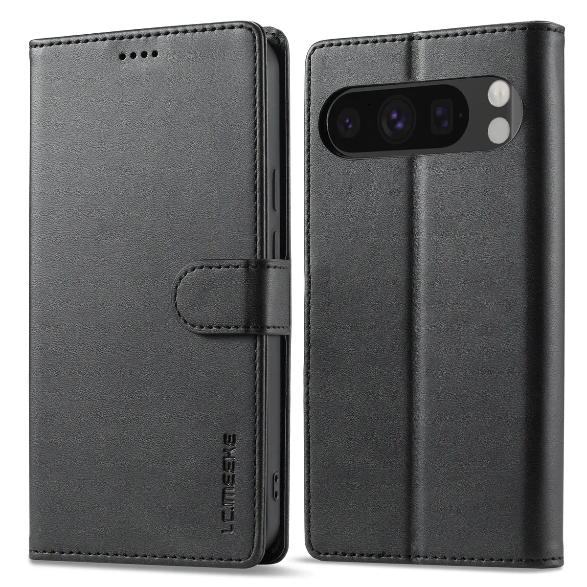 Google Pixel 9 / 9 Pro - LC.IMEEKE Wallet Etui mit 3 Kartenfächern & Magnetverschluss, Schwarz