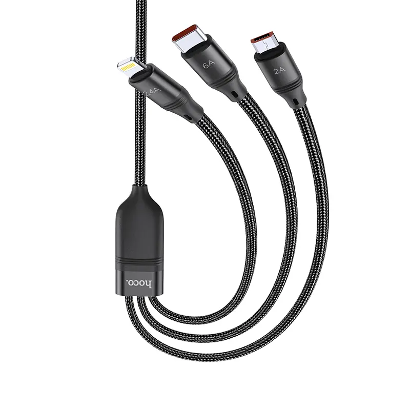 HOCO 3-in-1 Ultra 6A fast charging data cable for lightning+Micro+Type-C, schwarz (U104)