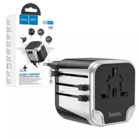 HOCO AC5 Travel Companion – Universeller Reiseadapter mit 2× USB & 1× Steckdose, schwarz/grau – Bild 2