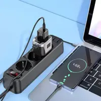 HOCO AC5 Travel Companion – Universeller Reiseadapter mit 2× USB & 1× Steckdose, schwarz/grau – Bild 3