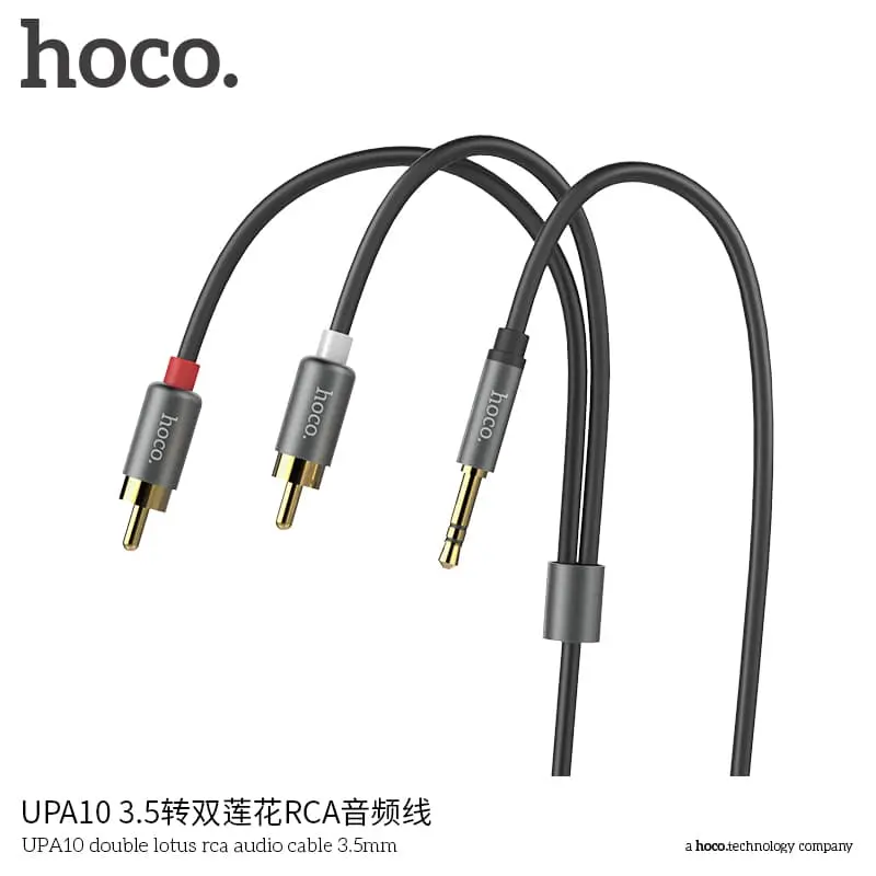 Hoco - Double Lotus Rca Audio Cable 3.5MM 1.5M (UPA10), Noir