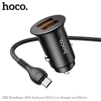 Hoco NZ1 Developer 36W Dual Port QC3.0 Car Charger Set (Micro-USB to USB), black – Bild 3
