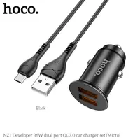 Hoco NZ1 Developer 36W Dual Port QC3.0 Car Charger Set (Micro-USB to USB), black – Bild 1