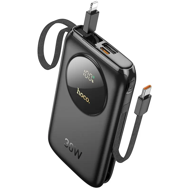 Hoco - Q19 Lucky 30W Powerbank con display digitale e cavo, 10000mAh, nero
