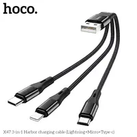 Hoco X47 3-in-1 Harbor charging cable (Lightning/Micro-USB/USB-C), 25 cm, black – Bild 2