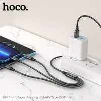 Hoco X76 3-in-1 Super charging cable(iP+Type-C+Micro), black – Bild 4