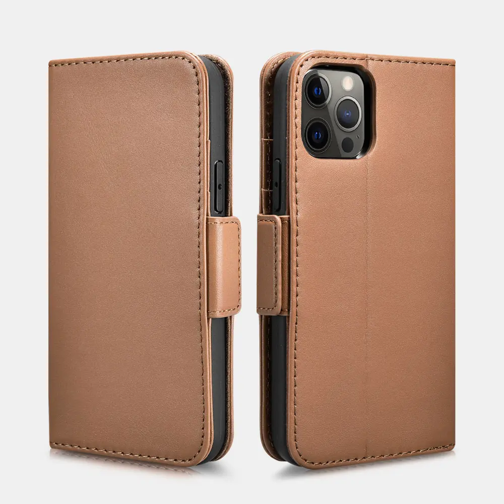 iCarer iPhone 12/12 Pro Haixing Series Real Leather Brown Wallet Case (Detachable 2-in-1)