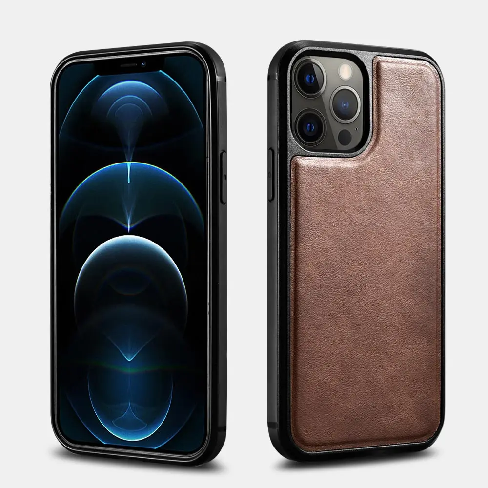 iCarer iPhone 12&12 Pro Oil Wax Echt Leder Braun Rückseite