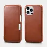 iCarer iPhone 15 Pro - Custodia flip in vera pelle vintage marrone (WMI15230614-BN)