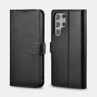 iCarer Samsung S22 Ultra Genuine leather Wallet Book Case Black – Bild 1