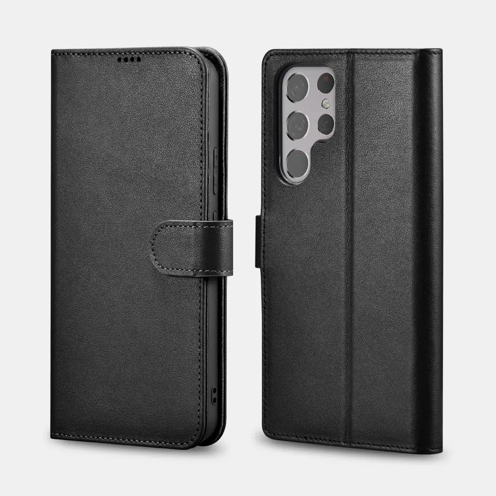 iCarer Samsung S22 Ultra Genuine leather Wallet Book Case noir