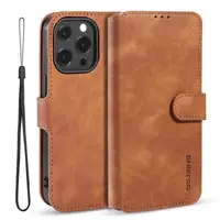 iPhone 12 / 12 Pro - DG.MING Vintage Flip Case with 3 card slots and magnetic closure, leather look, protective case, camel brown – Bild 2
