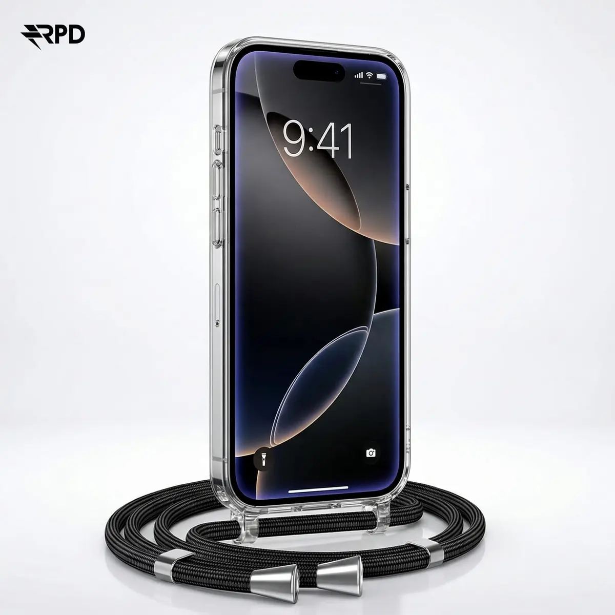 iPhone 12 Mini - Handykette / Necklace – Transparent mit praktischem schwarzem Band