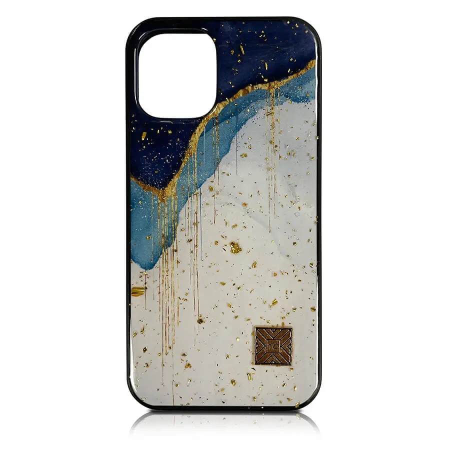 iPhone 12 Mini - TC Case D52 cover Golden Wave, blu e bianco con accenti dorati