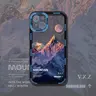 iPhone 12 - Mountain Sunrise Backcase mit Winter-Panorama & Mond, V.X.Z Design, Blau