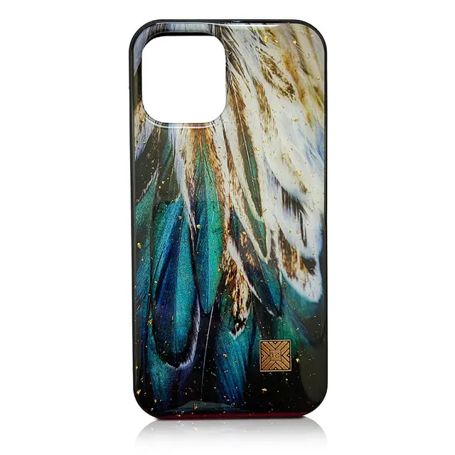 iPhone 12 Pro Max - Feather Luxe, dettagli in piume e accenti dorati, TC Case D68