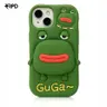 iPhone 13/14/15 Pro - Pochette 3D amusante pour grenouille avec effet pop-out & design vert