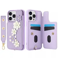 iPhone 13/14 - Custodia a fiore con scomparti per carte e cinturino, viola – Bild 3