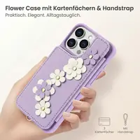 iPhone 13/14 - Étui fleuri avec porte-cartes et dragonne, violet – Bild 2