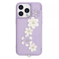 iPhone 13/14 - Flower Case mit Kartenfächern & Handstrap, Violett – Bild 1
