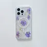 iPhone 13/14 - MagSafe case with real flowers and gold accents, purple