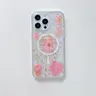 iPhone 13/14 - MagSafe Hülle mit echten Blumen und goldenen Akzenten, pink