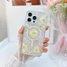 iPhone 13 / iPhone 14 - MagSafe Hülle mit echten Blumen und goldenen Akzenten, weiss