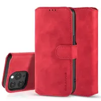 iPhone 13 Pro Max - DG.MING Vintage Flip Case, 3 Kartenfächer, Magnetverschluss, Leder-Optik, rot – Bild 3