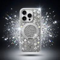 iPhone 14 - Custodia MagSafe glitterata TheBlingWorld con supporto ad anello e strass, argento – Bild 5