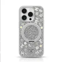 iPhone 14 - Custodia MagSafe glitterata TheBlingWorld con supporto ad anello e strass, argento – Bild 1