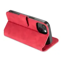iPhone 14 - DG.MING Custodia flip vintage con 3 scomparti per carte di credito e chiusura magnetica, look pelle, custodia protettiva, rosso – Bild 7