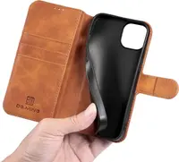 iPhone 14 - DG.MING Vintage Flip Case, 3 card slots, magnetic closure, leather look, brown – Bild 9