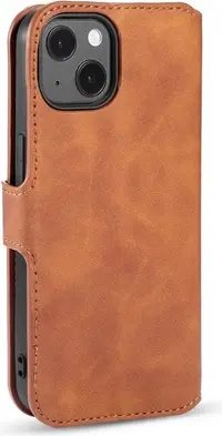 iPhone 14 - DG.MING Vintage Flip Case, 3 Kartenfächer, Magnetverschluss, Leder-Optik, Braun – Bild 5