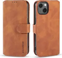 iPhone 14 - DG.MING Vintage Flip Case, 3 Kartenfächer, Magnetverschluss, Leder-Optik, Braun – Bild 1