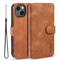 iPhone 14 - DG.MING Vintage Flip Case with 3 card slots and magnetic closure, leather look, protective cover, camel brown – Bild 2