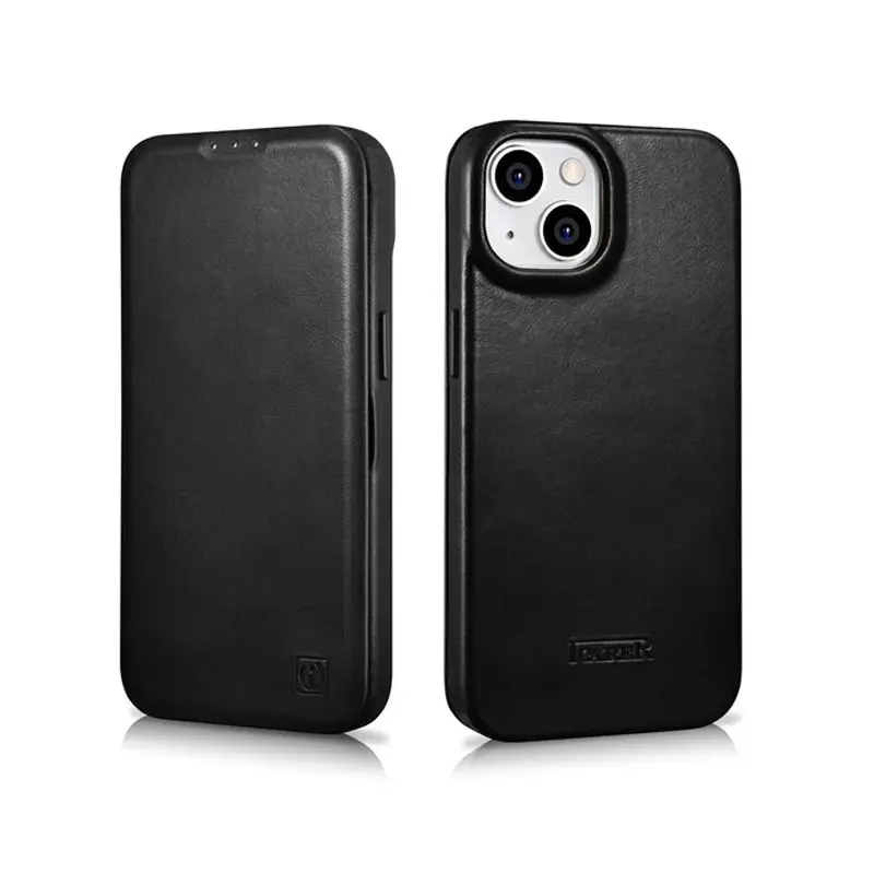 iPhone 14 - iCarer Leder Folio Schwarz mit Magsafe Rückseite (AKI14220705-BK)