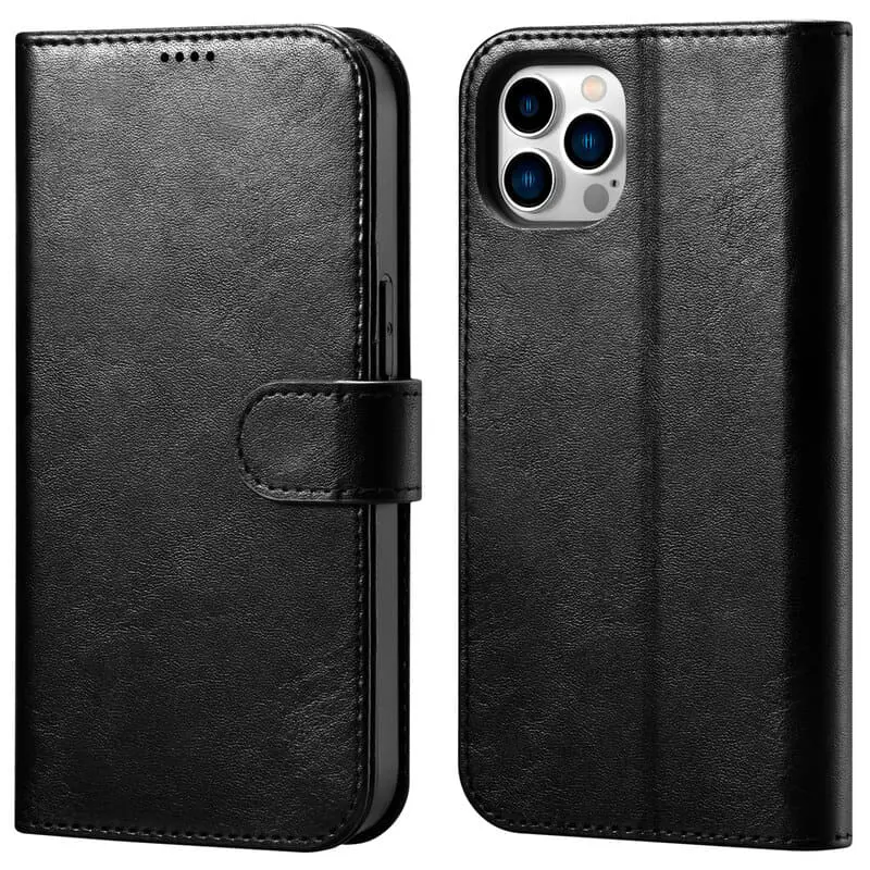 iPhone 14 Pro iCarer Classic PU Leather Wallet Case schwarz