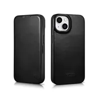 iPhone 14 Pro - iCarer Oil Wax Premiumg Echtleder Folio schwarz Rückseite mit Magsafe (AKI14220706-BK) – Bild 1