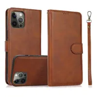 iPhone 14 Pro - Magnetisches 2in1 Klapphülle mit Kartenfächern & Handgelenkband, braun – Bild 1