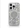 iPhone 14 - TheBlingWorld Étui MagSafe à paillettes avec support pour anneau et strass, argenté